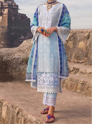 Grace S504-Embroidered 3pc lawn chickan dress with printed cotton net dupatta.