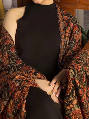 Sarinnah D13 Black - Formal heavy Embroidered Karandi Shawl