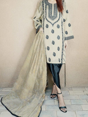 Grace W158 -Embroidered 3pc khaddar dress With Embroidered cotton net dupatta