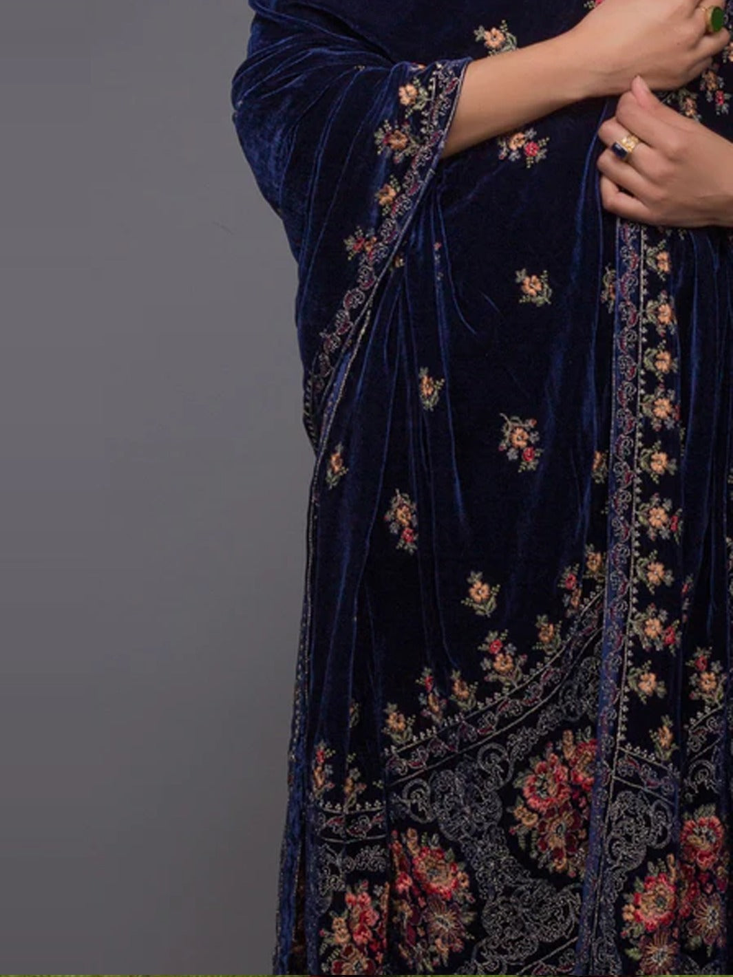 Victorian Range-Embroidered fine Quality Velvet Blue Shawl