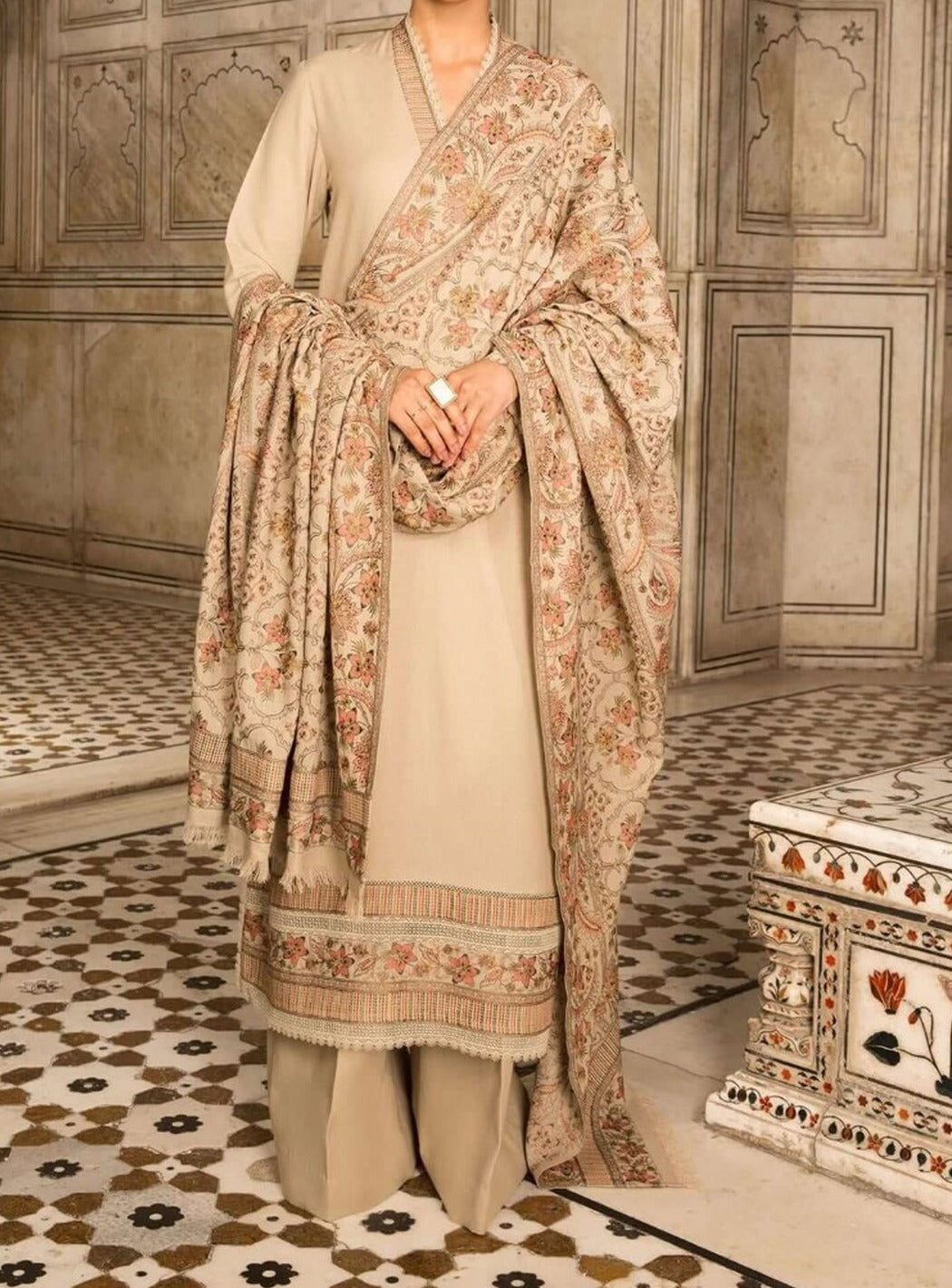 Grace W598-Embroidered 3pc khaddar dress With Printed shawl. main image 0