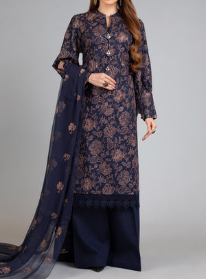 Grace W91 - Embroidered 3pc linen dress with embroidered chiffon dupatta.