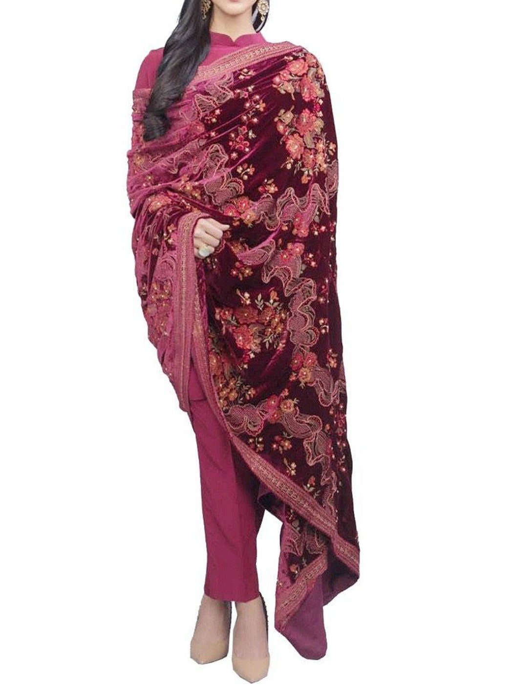 Sarinnah Premium 33-Embroided Fine quality Velvet shawl.