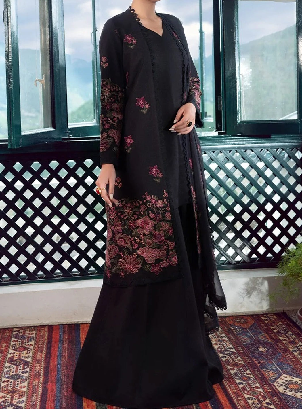 Grace W67- Embroidered 3pc marina dress with embroidered chiffon dupatta.