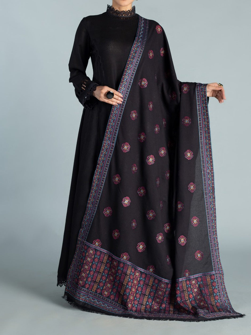 Sarinnah Premium D60-Luxury Formal Heavy Embroidered Karandi Shawl.