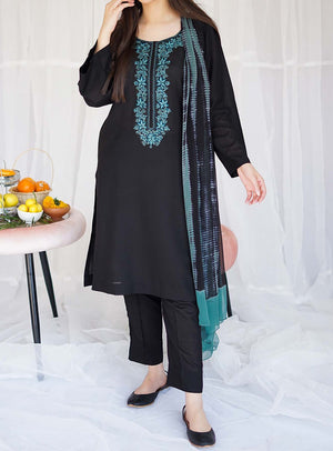 Grace W209-Embroidered 3pc marina dress with Printed silk dupatta.