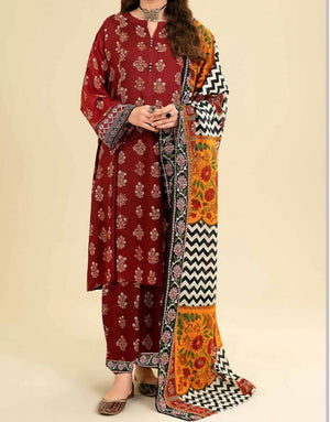 Grace W220-Printed 3pc khaddar dress With Printed khaddar shwal.