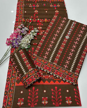 Grace W225-Printed 3pc khaddar dress With Printed khaddar shwal.