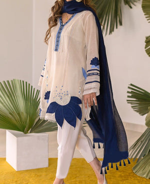 Grace W231-Embroidered 3pc marina dress with dyed bamble shawl.