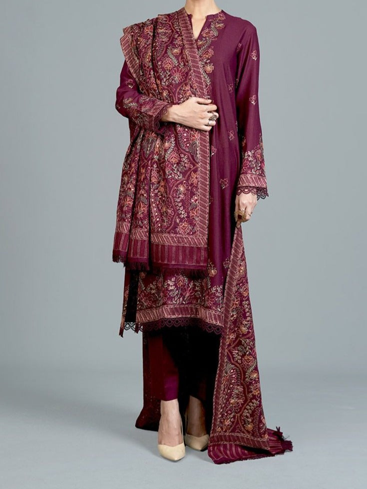 Grace W237-Embroidered 3pc marina dress with Embroidered marina shawl.