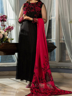 Grace W243-Embroidered 3pc organza dress with Printed organza duppata.
