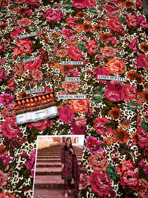 Grace W247- Digital Printed 3pc linen dress with Printed Linen dupatta.