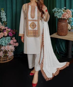 Grace W329-Embroidered 3pc khaddar dress With Embroidered Poly Viscous shwal.