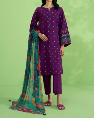 Grace W346- Embroidered 3pc Linen dress with Printed  dupatta.