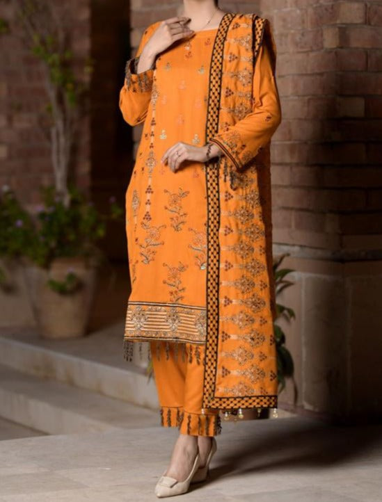 Grace W374-Embroidered 3pc Marina dress with Embroidered Marina shawl.