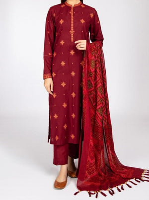 Grace W378-Embroidered 3pc Marina dress with Printed wool shawl.