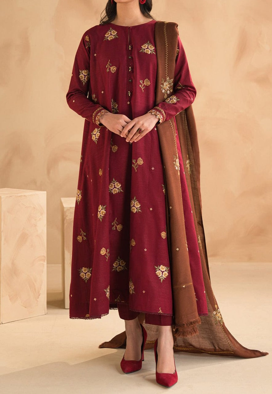 KHADDAR DRESS WITH KHADDAR MULTI PHOOL SHAWL main image 1