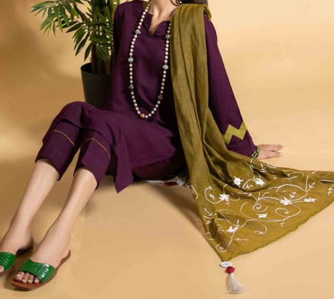 Grace W397- Embroidered 3pc marina dress with Embroidered wool shawl.