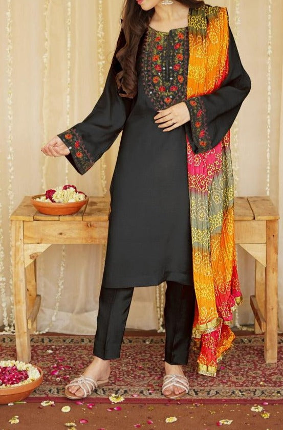 Grace W398- Embroidered 3pc marina dress with Printed silk dupatta .