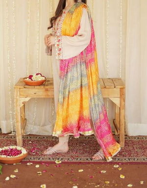 Grace W403- Embroidered 3pc marina dress with Printed wool shawl.
