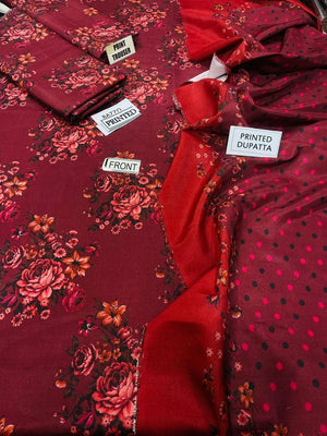 Grace W399-Printed 3pc karandi dress with Printed karandi shawl.