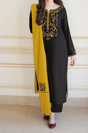 Grace W395- Embroidered 3pc marina dress with Embroidered wool shawl.