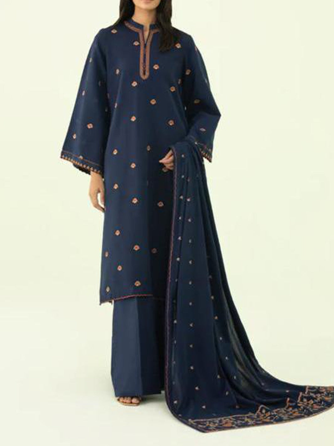Grace W440- Embroidered 3pc marina dress with Embroidered marina shawl.