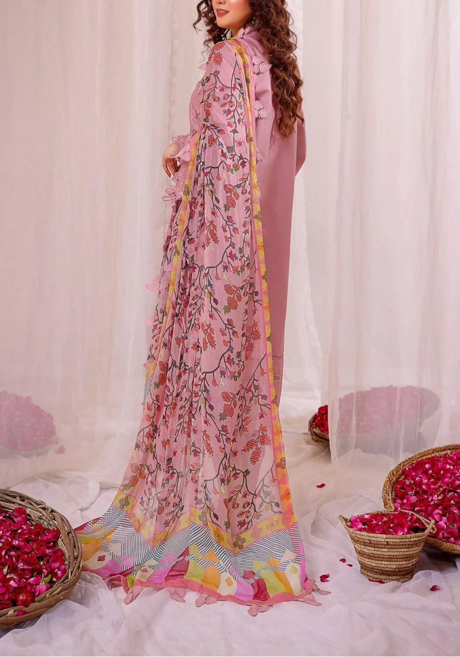 Grace Z73- Stitched Embroidered 3PC Lawn Dress With Printed Munar Dupatta.
