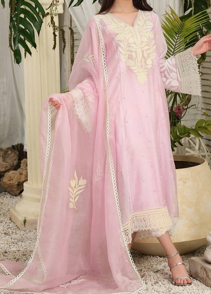 Grace S534 - Embroidered 3pc organza dress with Embroidered organza du
