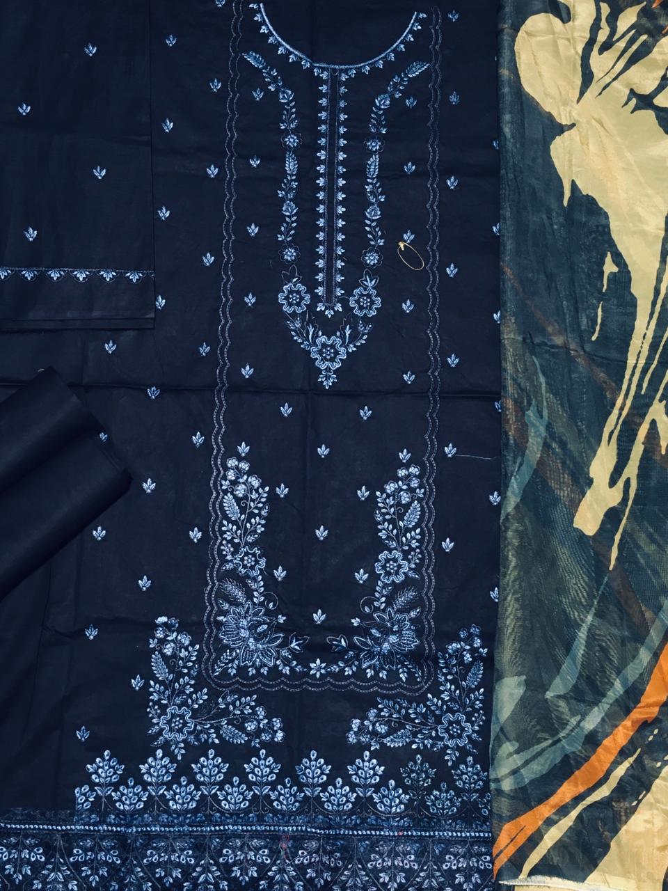 Grace S494-Embroidered 3pc lawn dress with printed silk dupatta.