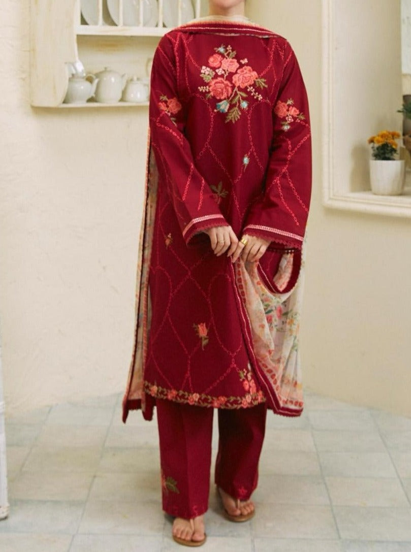 Grace S568-Embroidered 3Pc Chickan Lawn with Printed Cotton Net dupatta.