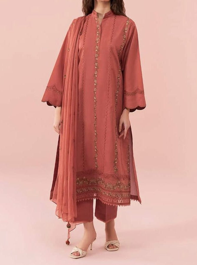 Grace S587-Embroidered 3pc Lawn dress with Embroidered chiffon dupatta.