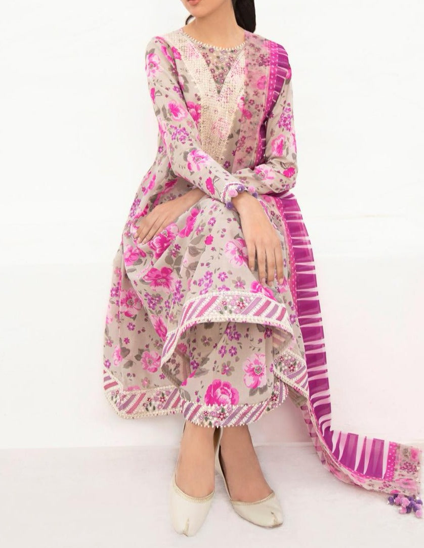Grace S613-Printed 3pc Lawn dress with Printed lawn dupatta.