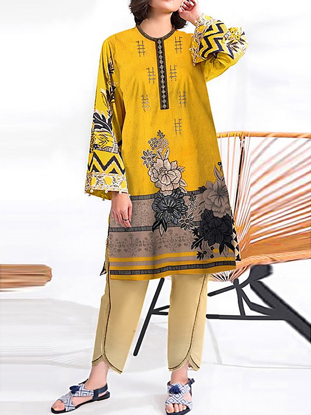 Grace S621-Embroidered 3pc Lawn dress with Printed Chiffon dupatta.