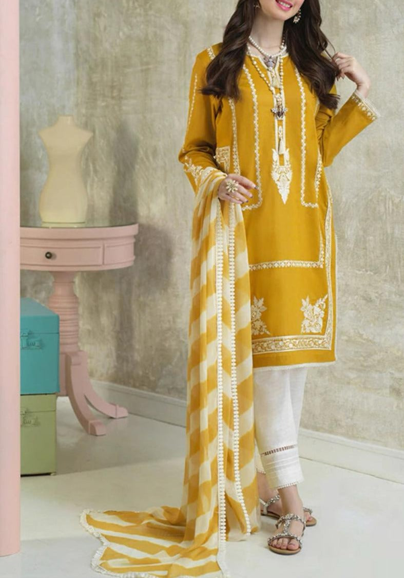Grace S614-Embroidered 3pc Lawn dress with Printed cotton net dupatta.