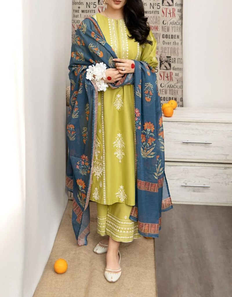 Grace S659-Embroidered 3PC Lawn with Printed munar dupatta.