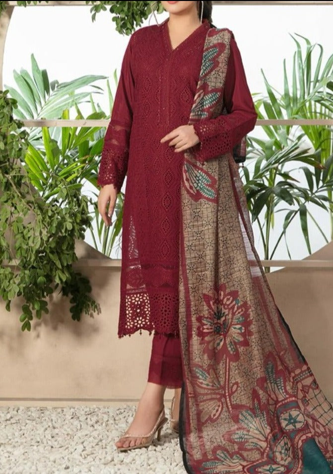 Grace S652-Embroidered 3PC Chickan Lawn with Printed munar dupatta.