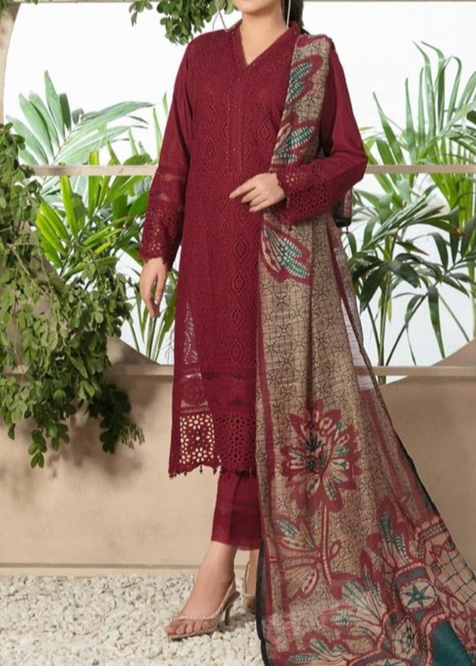 Grace S812-Embroidered 3PC Chickan Lawn with Printed Silk Dupatta.