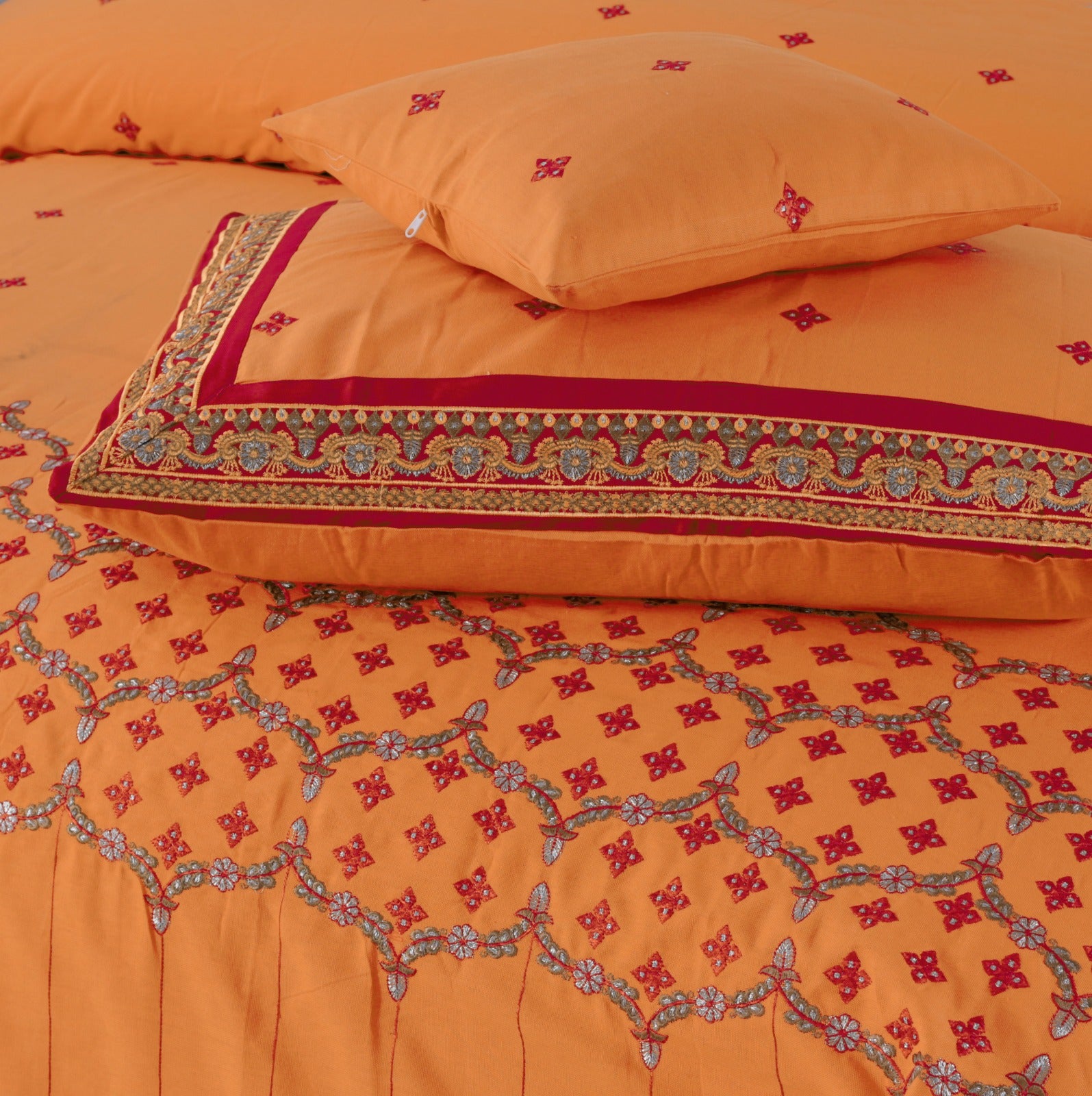 Grace D981-Embroidered PC Cotton King Size Bedsheet with 2 Pillow Covers.