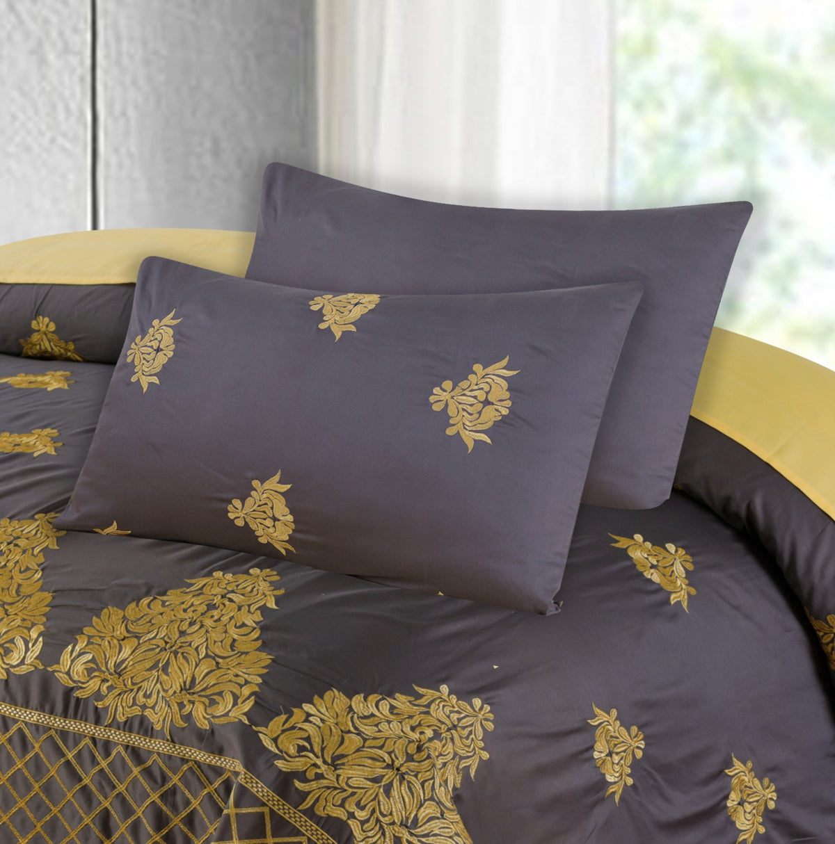 FL002-Embroidered Duvet Cover Set (Luxury Sateen) -6PC