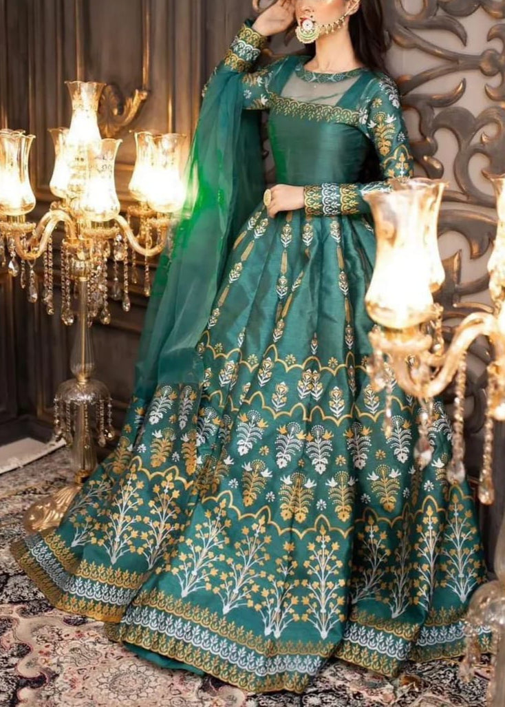 Grace W654-Embroidered 3pc Kataan Silk Dress With Embroidered  Organza Dupatta.