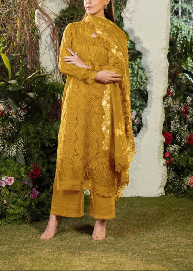 Grace S1034-Embroidered 3PC CHIKANKARI Lawn Dress With Embroidered Net Dupatta.