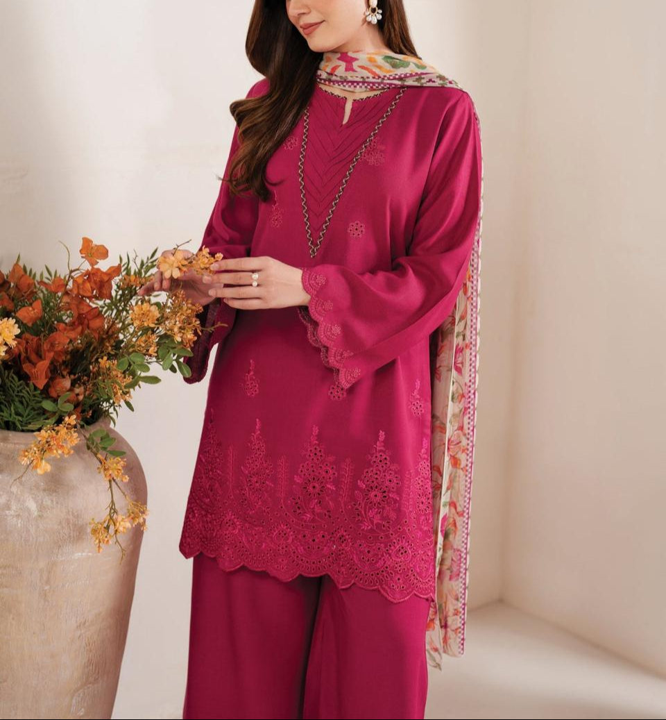 Grace S1035-Embroidered 3PC CHIKANKARI Lawn Dress With Printed Munar Dupatta.