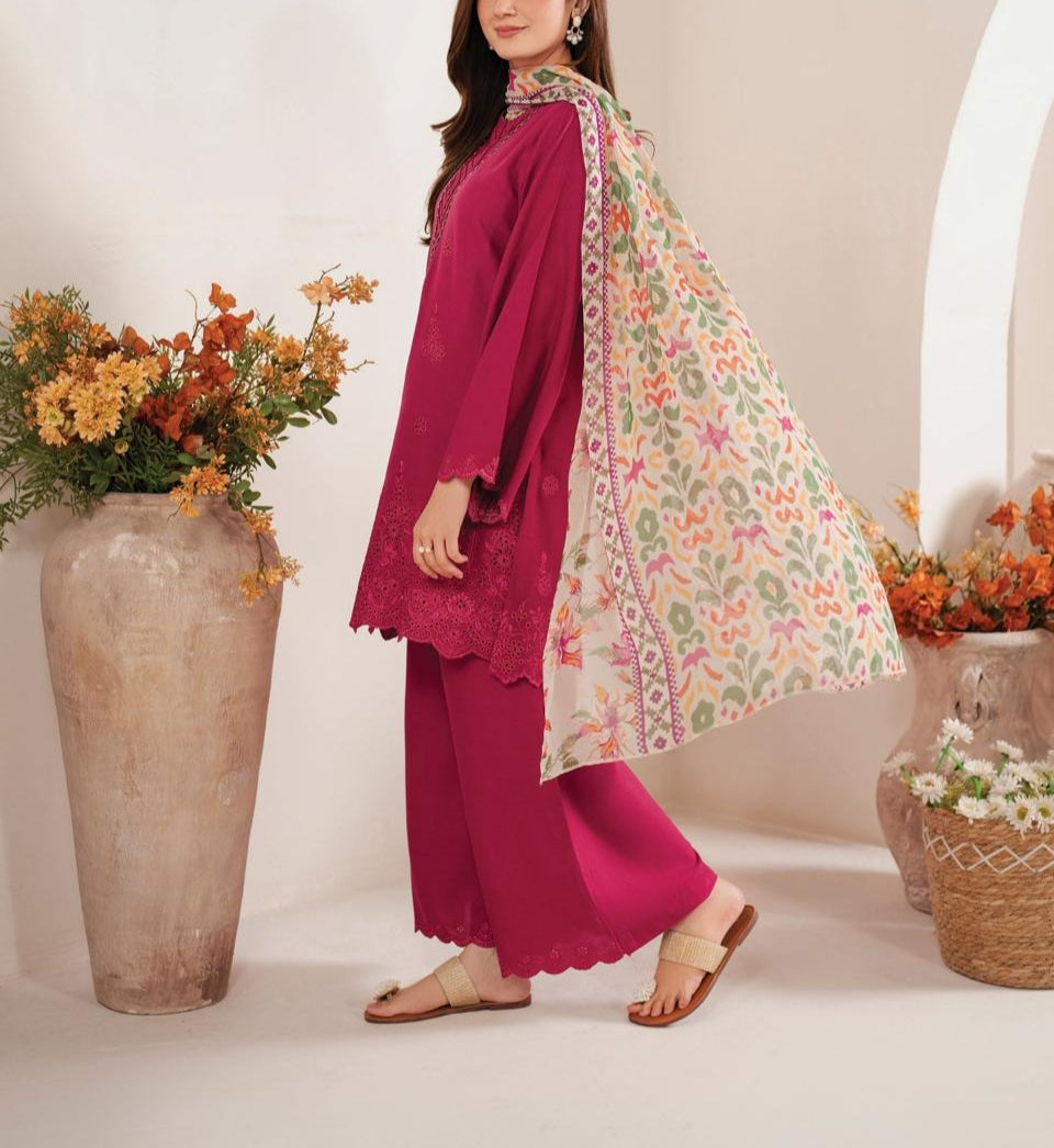 Grace S1035-Embroidered 3PC CHIKANKARI Lawn Dress With Printed Munar Dupatta.