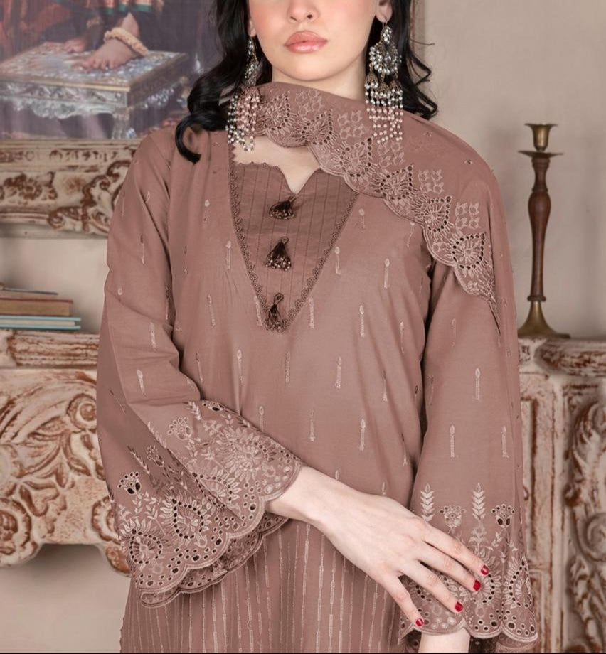 Grace S1071-Embroidered 3PC CHIKANKARI Lawn Dress With Embroidered Chiffon Dupatta.