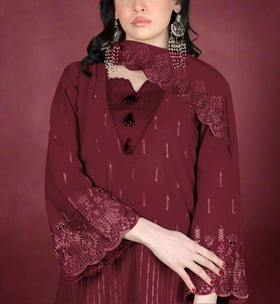 Grace S1072-Embroidered 3PC CHIKANKARI Lawn Dress With Embroidered Chiffon Dupatta.