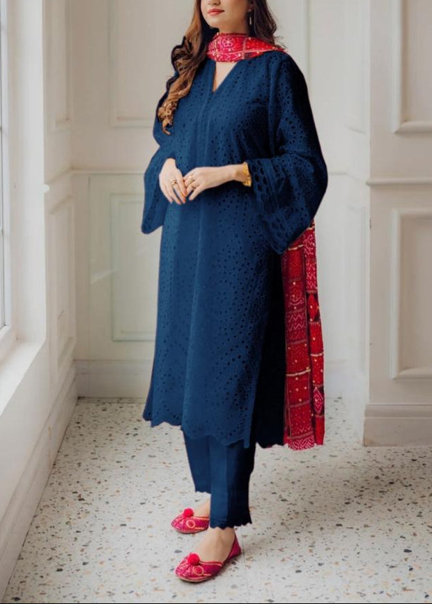 Grace S1077 Embroidered 3PC CHIKANKARI Lawn Dress With Printed Munar Dupatta.