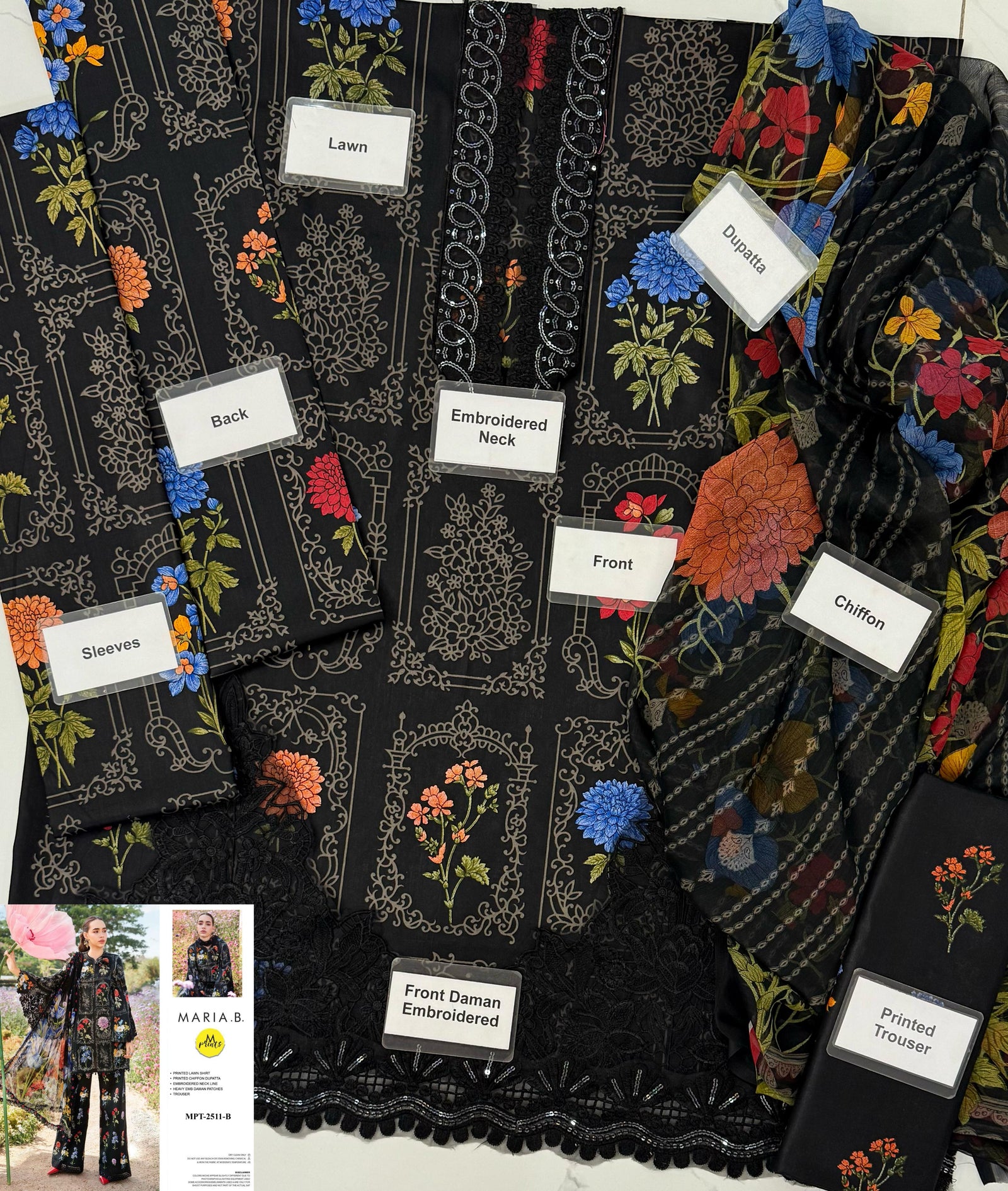 Grace S1096-Printed & Embroidered 3pc Lawn dress with Printed Chiffon Dupatta.