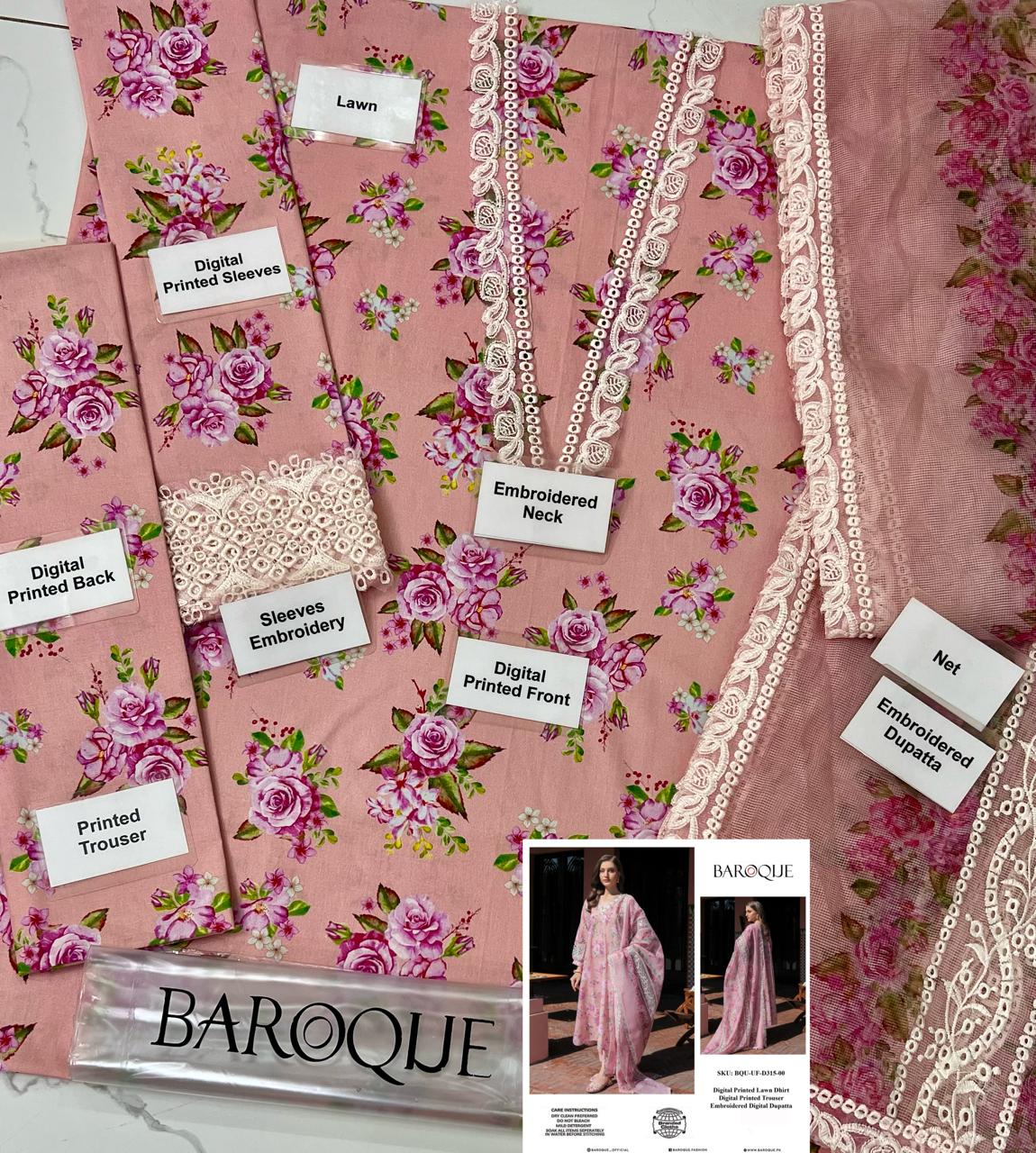 Grace S1098-Printed & Embroidered 3pc Lawn dress with Embroidered Net Dupatta.