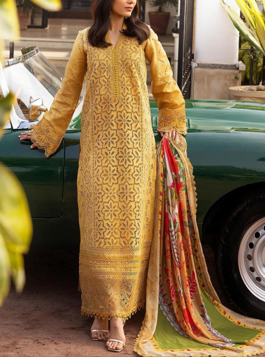 Grace S1115-Embroidered 3pc CHIKANKARI Lawn dress with Printed Munar Dupatta.